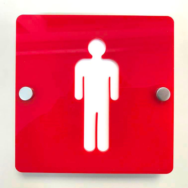 Square Male Toilet Sign - Red & White Finish