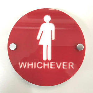 Round Whichever Toilet Sign - Red & White Gloss Finish