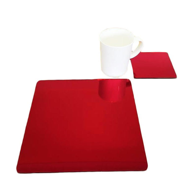 Square Placemat and Coaster Set - Red Mirror