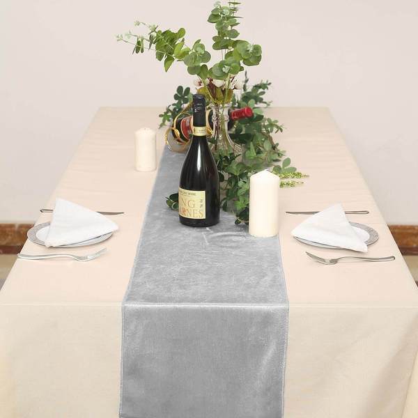 Silver Premium Velvet Satin Table Runner