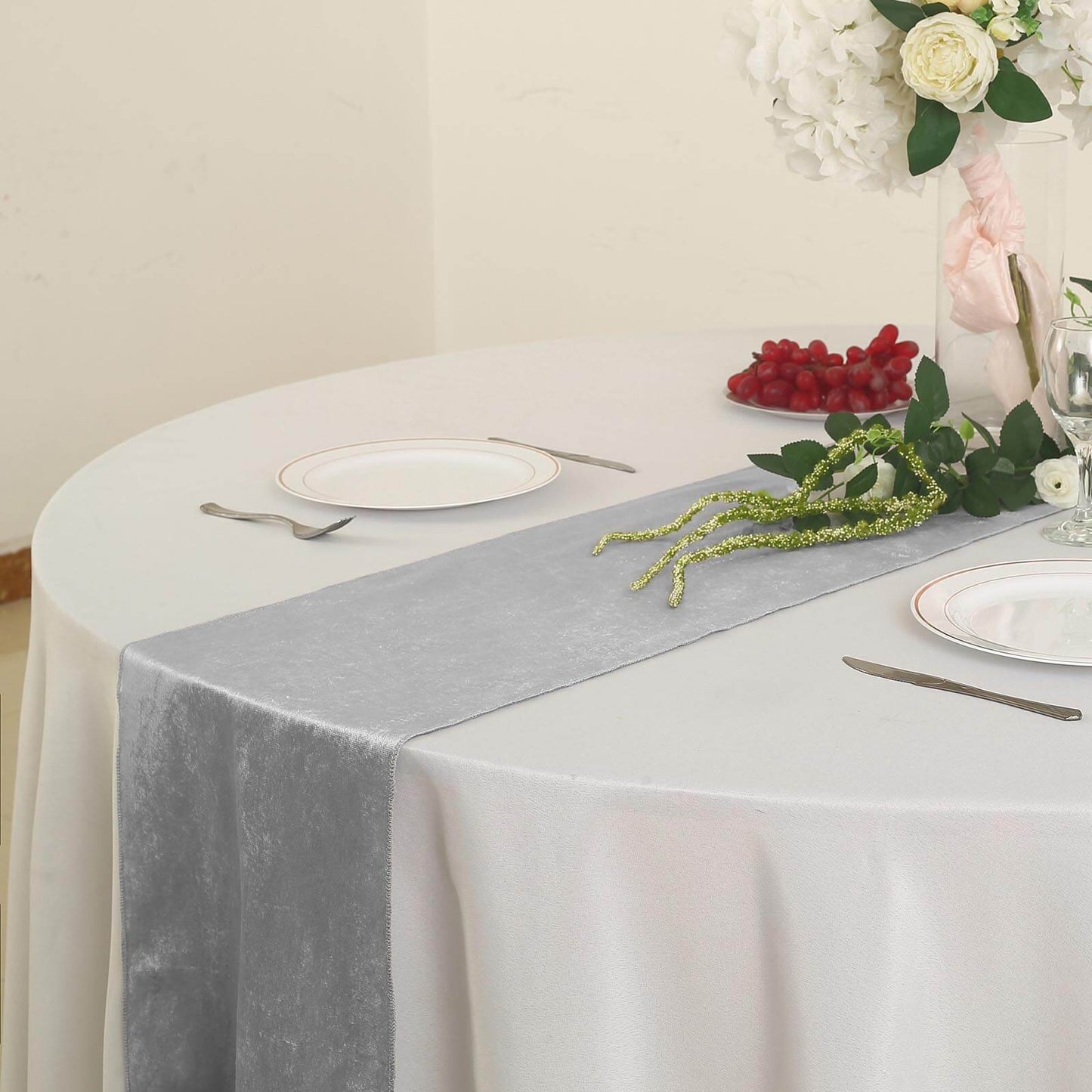 Silver Premium Velvet Satin Table Runner