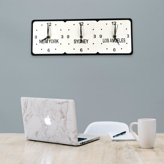 Three Time Zones Clocks & Desk Stand - Gloss