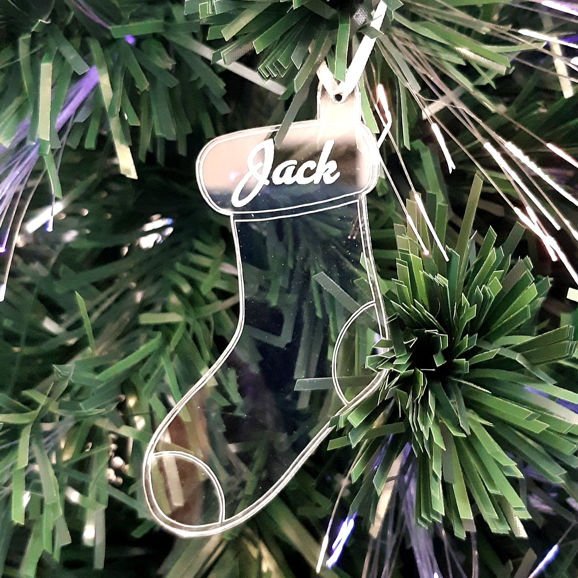Stocking Personalised Engraved Christmas Tree Decorations, Clear