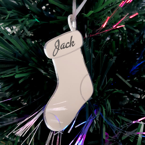 Stocking Personalised Engraved Christmas Tree Decorations Mirrored