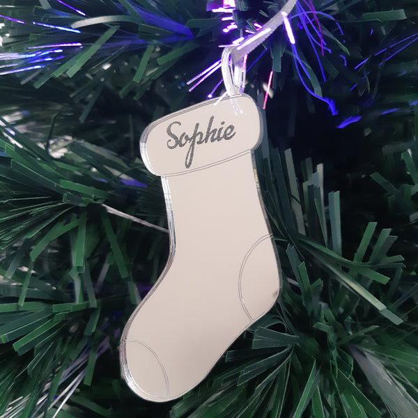 Stocking Personalised Engraved Christmas Tree Decorations Mirrored