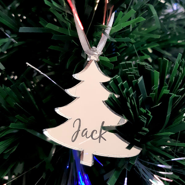 Xmas Tree Personalised Name Engraved Christmas Tree Decorations Mirrored