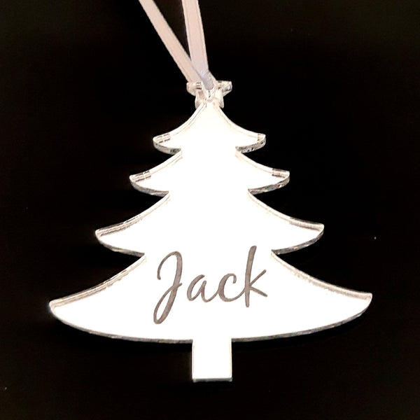 Xmas Tree Personalised Name Engraved Christmas Tree Decorations Mirrored