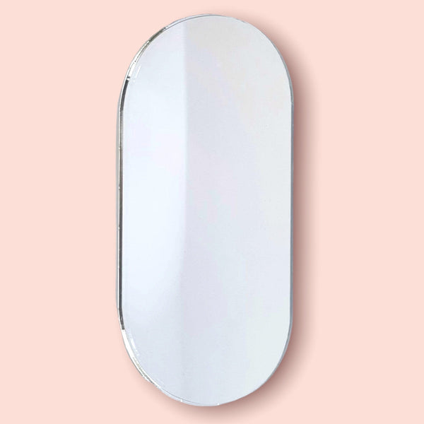 Pill Shaped Mirrors with White Backing & Hooks