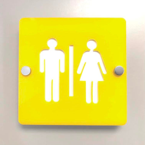 Square Male & Female Toilet Sign - Yellow & White Gloss Finish