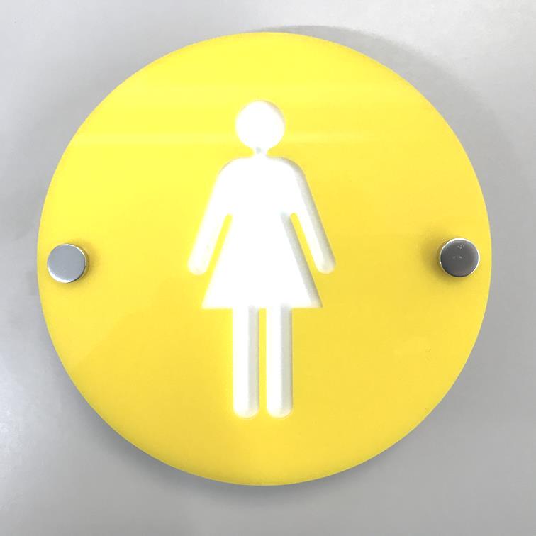 Round Female Toilet Sign - Yellow & White Gloss Finish