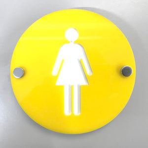 Round Female Toilet Sign - Yellow & White Gloss Finish