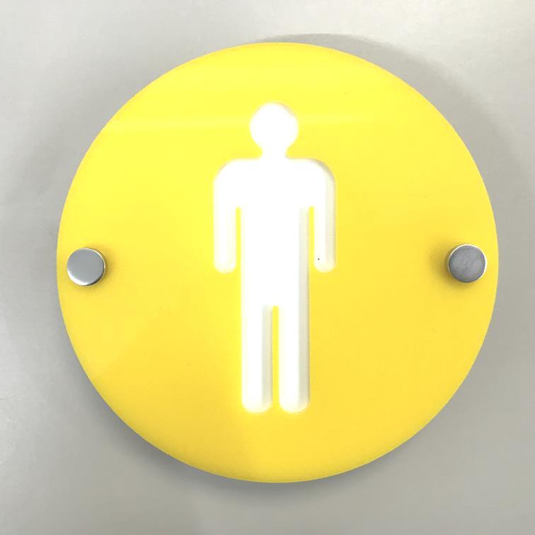 Round Male Toilet Sign - Yellow & White Gloss Finish