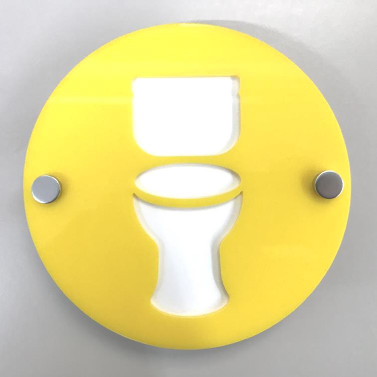 Round Toilet Sign - Yellow & White Gloss Finish