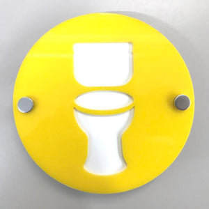 Round Toilet Sign - Yellow & White Gloss Finish