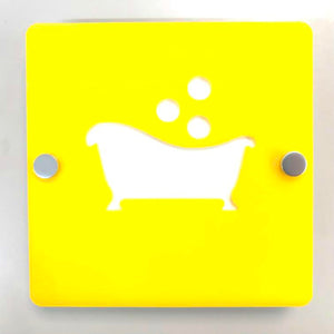 Square Bathroom "Bath & Bubbles" Sign - Yellow & White Gloss Finish