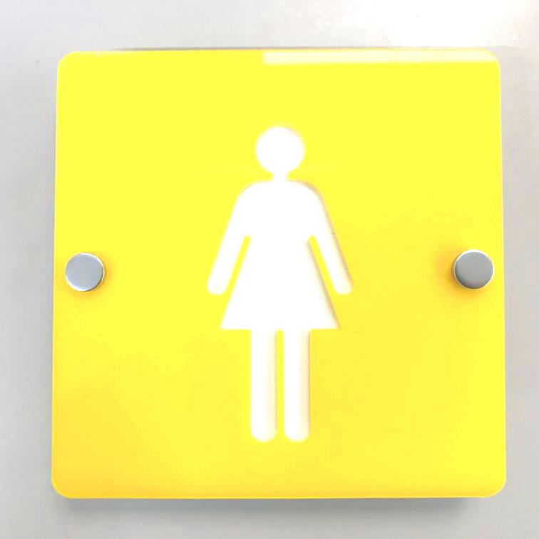 Square Female Toilet Sign - Yellow & White Gloss Finish