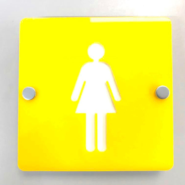 Square Female Toilet Sign - Yellow & White Gloss Finish