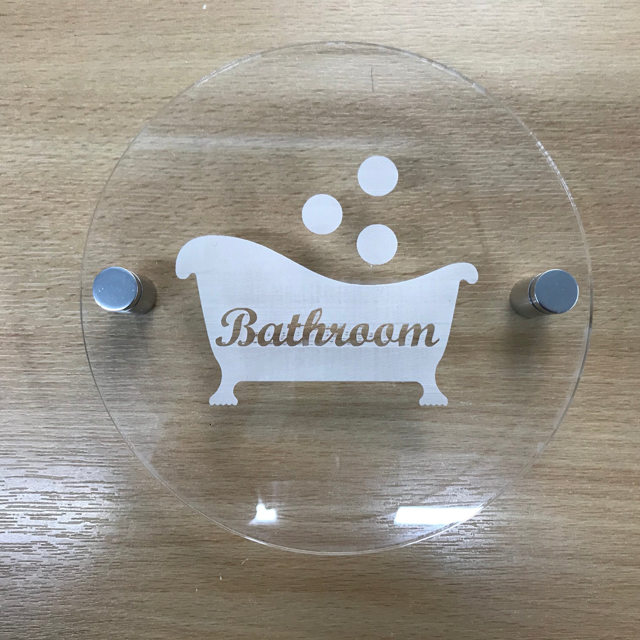 Round Engraved Bath & Bubbles Sign - Clear Gloss Finish