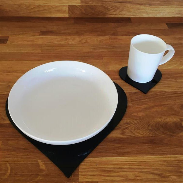 Heart Shaped Placemat and Coaster Set - Black
