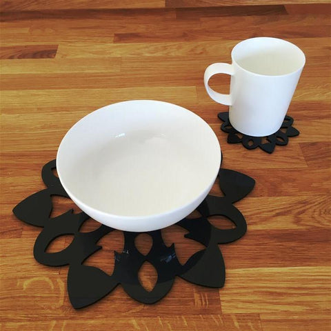 Snowflake Shaped Placemat and Coaster Set - Black