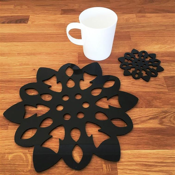 Snowflake Shaped Placemat and Coaster Set - Black