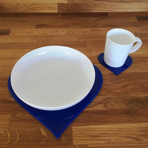 Heart Shaped Placemat and Coaster Set - Blue