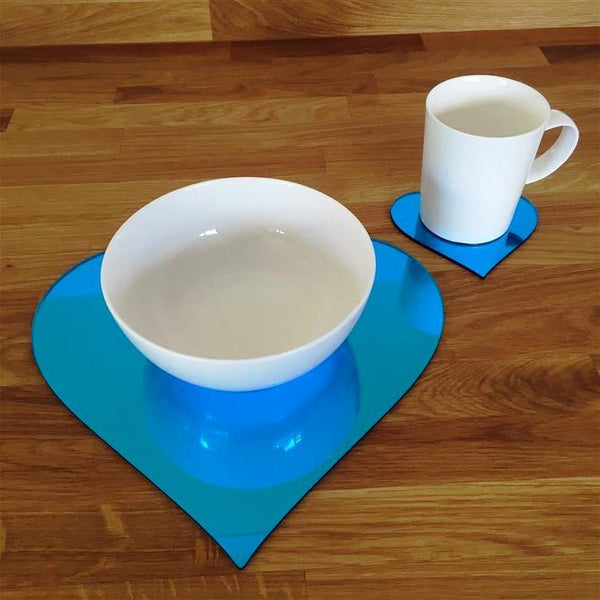 Heart Shaped Placemat and Coaster Set - Blue Mirror