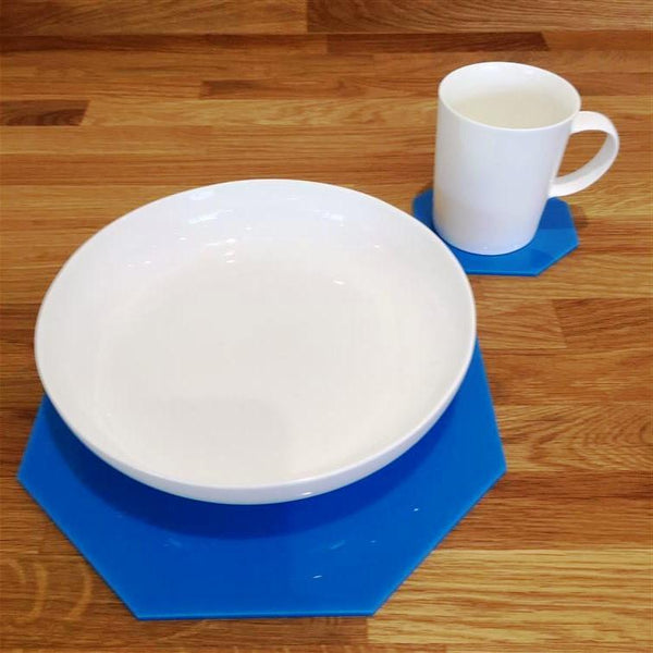 Octagonal Placemat and Coaster Set - Bright Blue
