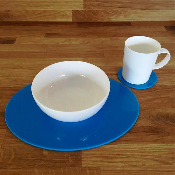 Oval Placemat and Coaster Set - Bright Blue