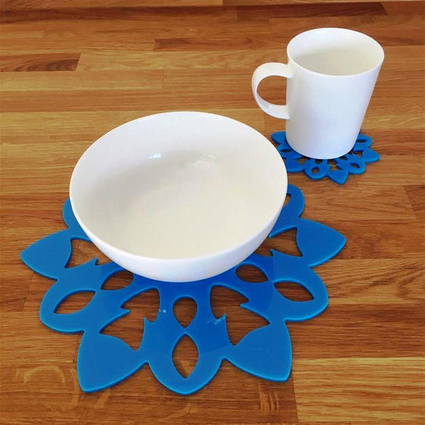 Snowflake Shaped Placemat and Coaster Set - Bright Blue