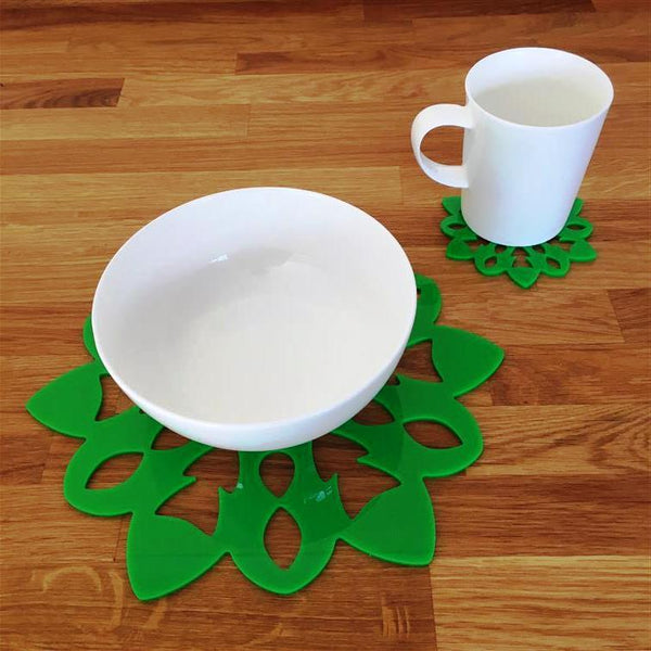 Snowflake Shaped Placemat and Coaster Set - Bright Green