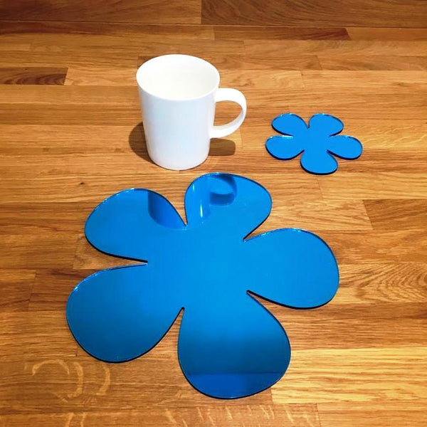 Daisy Shaped Placemat and Coaster Set - Blue Mirror