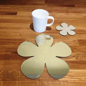 Daisy Shaped Placemat and Coaster Set - Gold Mirror