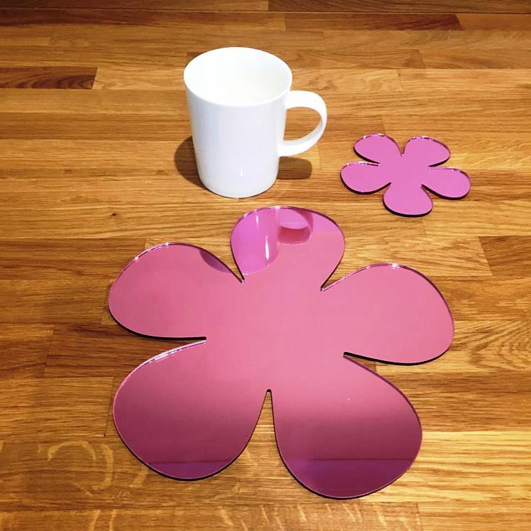 Daisy Shaped Placemat and Coaster Set - Pink Mirror