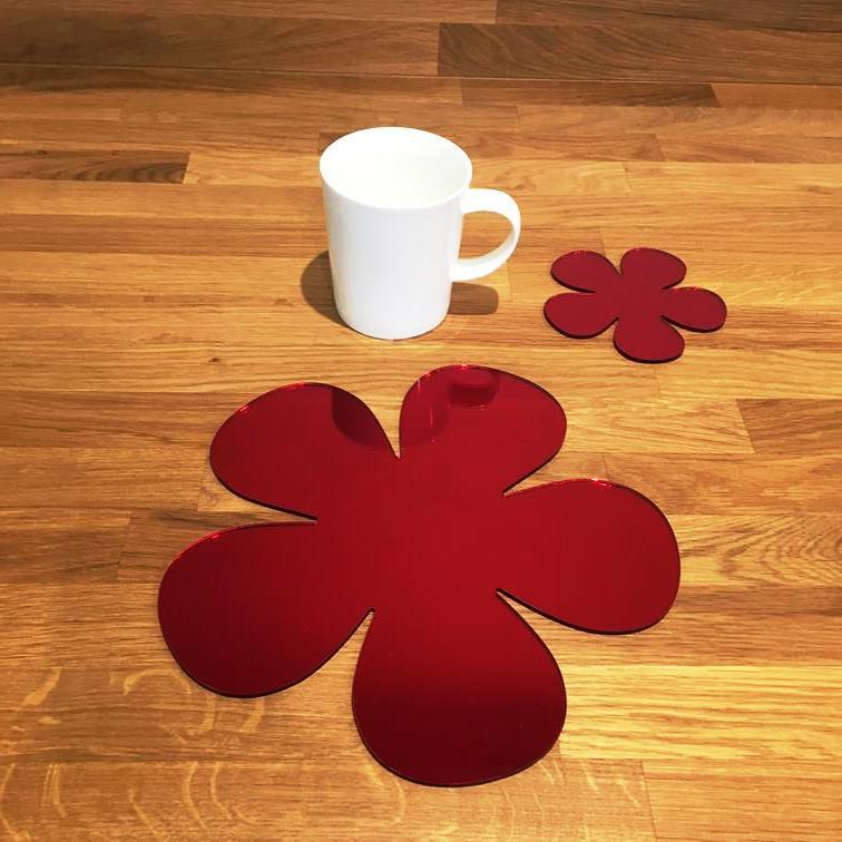 Daisy Shaped Placemat and Coaster Set - Red Mirror