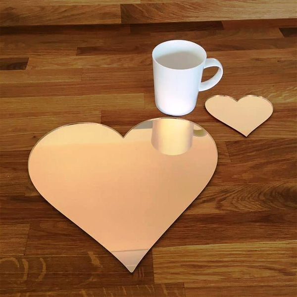 Heart Shaped Placemat and Coaster Set - Gold Mirror