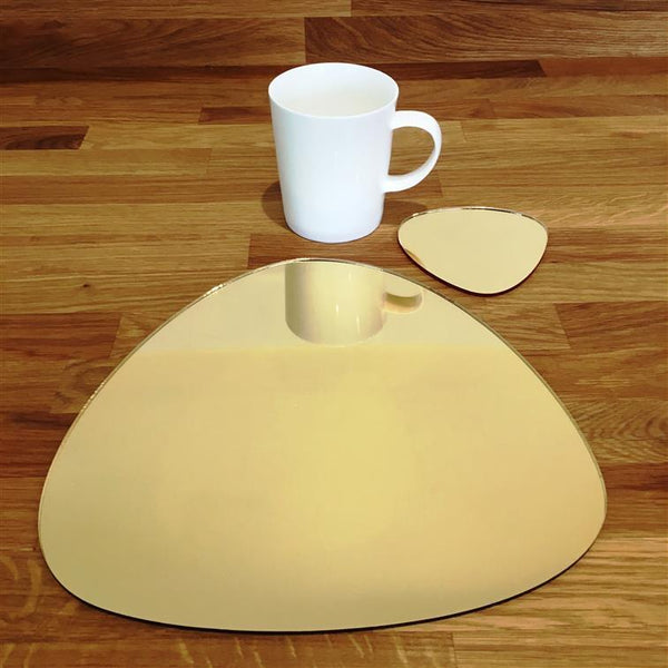 Pebble Shaped Placemat and Coaster Set - Gold Mirror