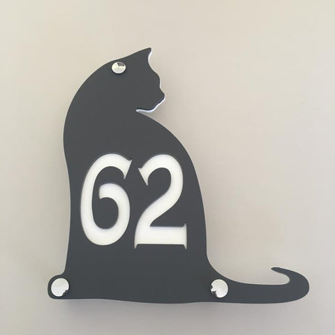 Cat House Number Sign - Graphite & White Matt Finish