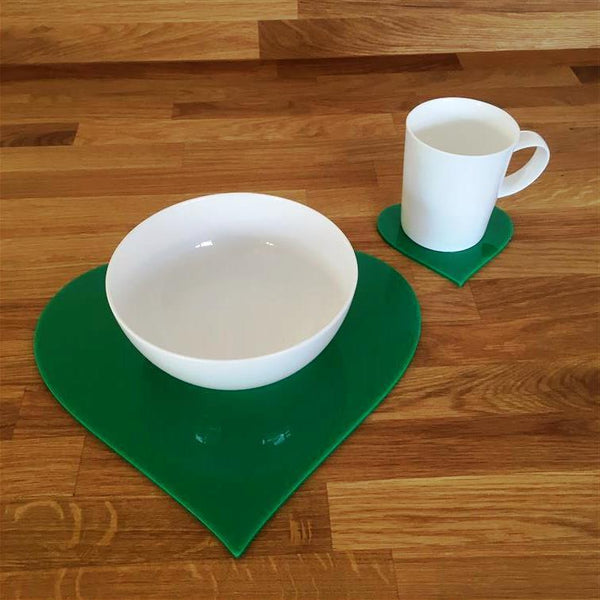 Heart Shaped Placemat and Coaster Set - Green