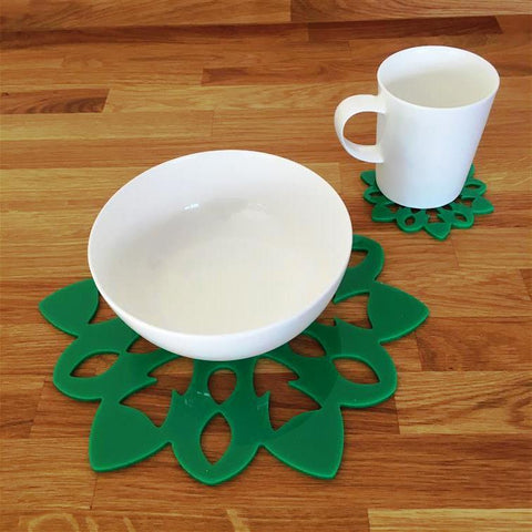 Snowflake Shaped Placemat and Coaster Set - Green