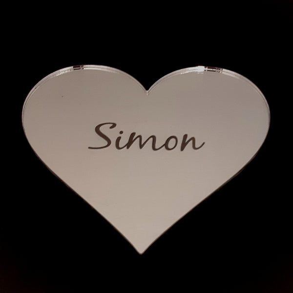 Heart Shaped Table Place Name Settings. Set of 4. Mirrored