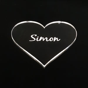Heart Shaped Table Place Name Settings. Set of 4. Clear