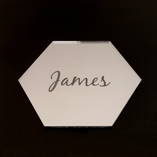 Hexagon Shaped Table Place Name Settings. Set of 4. Mirrored