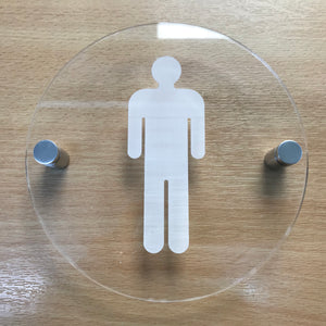 Round Engraved Male Toilet Sign - Clear Gloss Finish