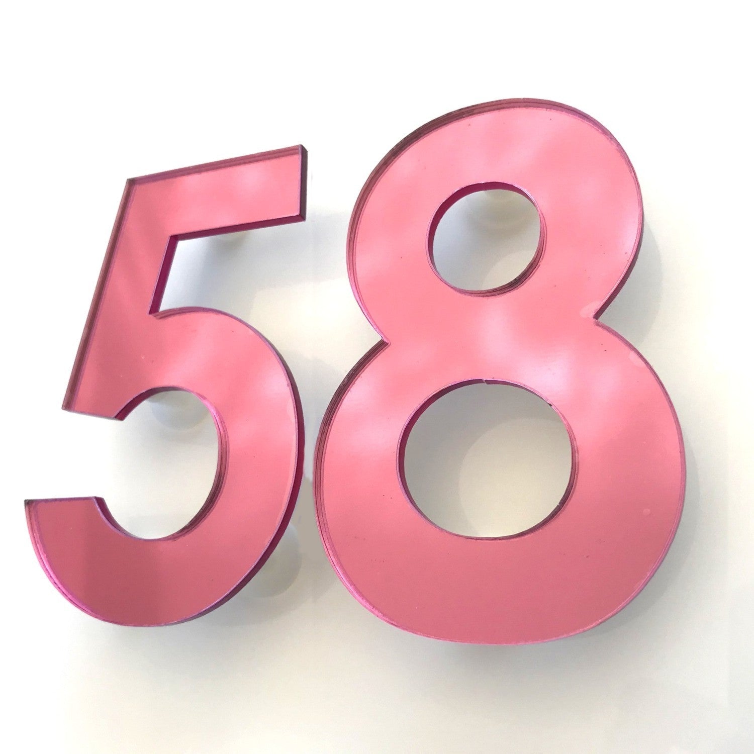 Pink Mirror, Floating Finish, House Numbers - Century Gothic