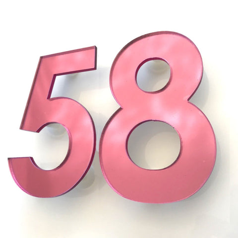 Pink Mirror, Floating Finish, House Numbers - Century Gothic