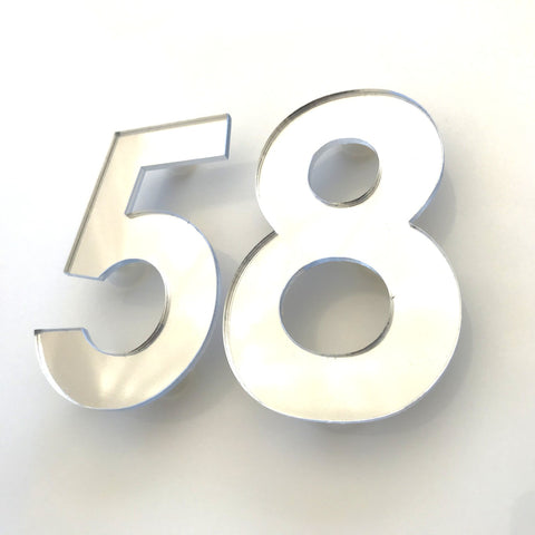 Silver Mirror, Floating Finish, House Numbers - Century Gothic