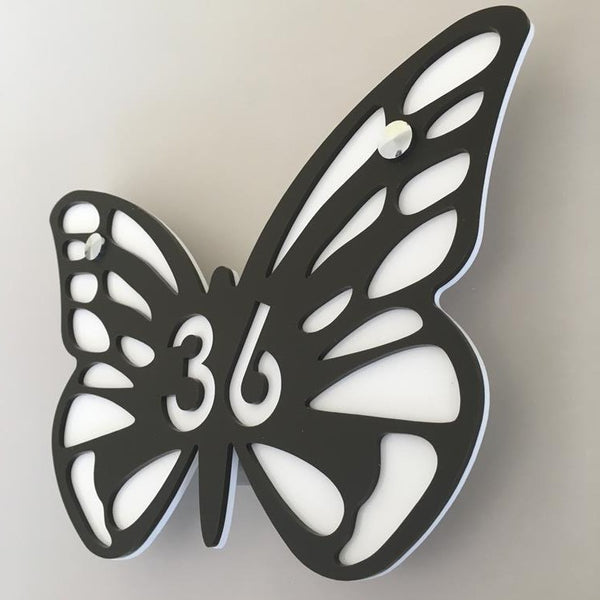 Butterfly House Number Sign - Mocha & White Matt Finish