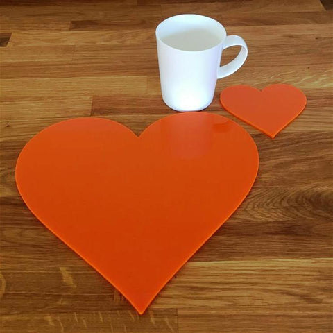 Heart Shaped Placemat and Coaster Set - Orange