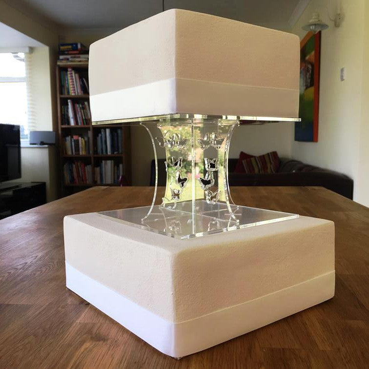 Cake Pillars Square Butterfly - Clear